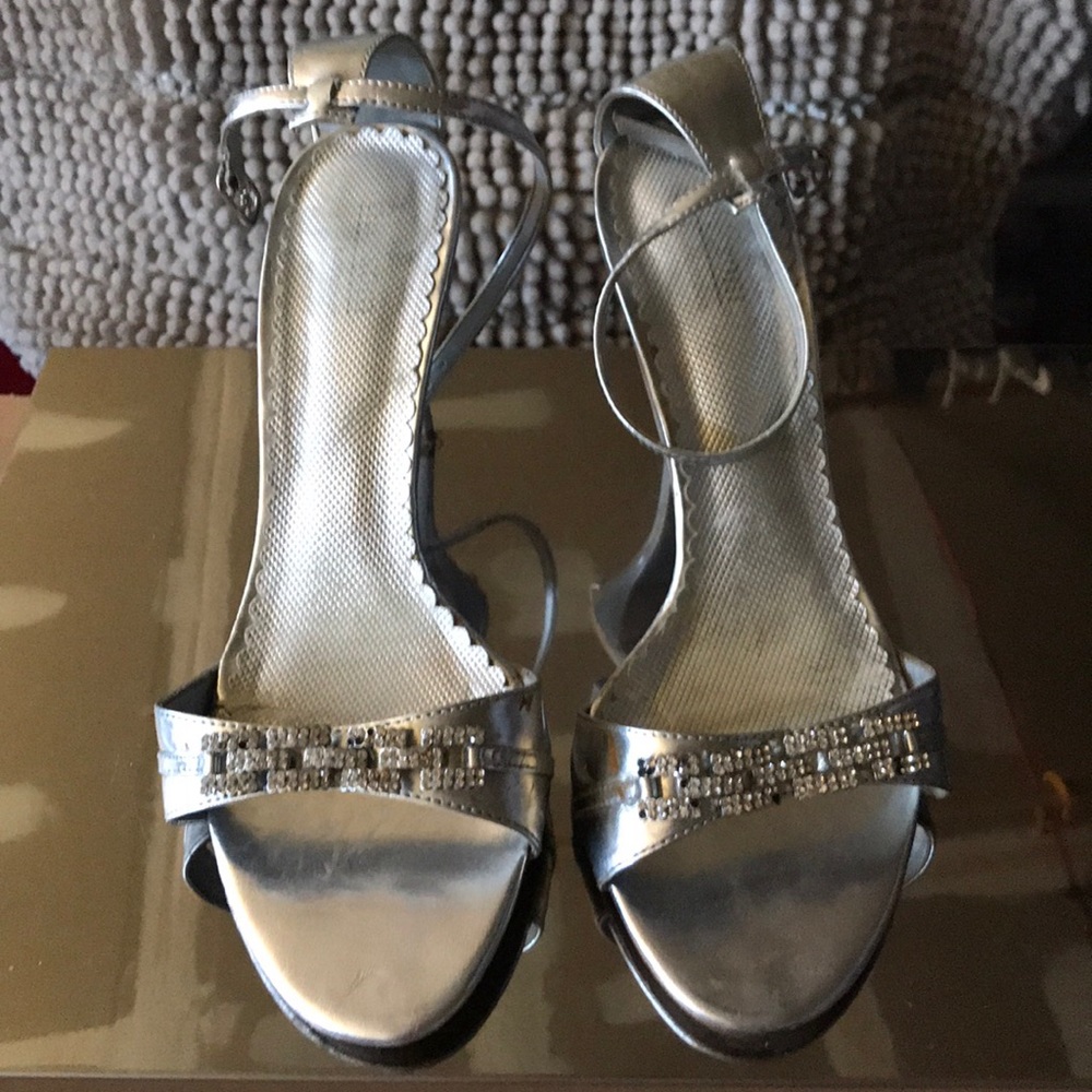 Silver strappy heels